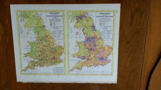 1954 Maps Of England Before & After The Industrial Revolution