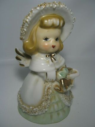 Vintage Angel Bell Geo Lefton Porcelain Gold Paint Christmas Ornament Decor