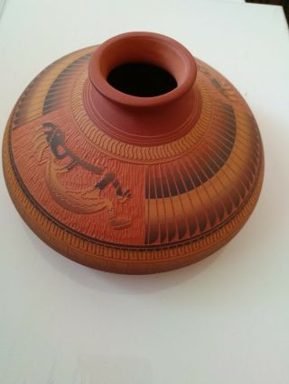 Native American Red Clay Pottery - Vase By A.  Joe - Navajo Kokopelli