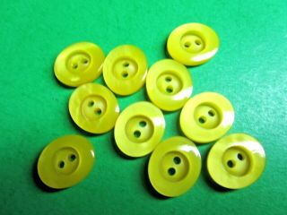 (10) Vintage 1/2 " Oval Yellow Plastic 2 - Hole Buttons Nos (r37)