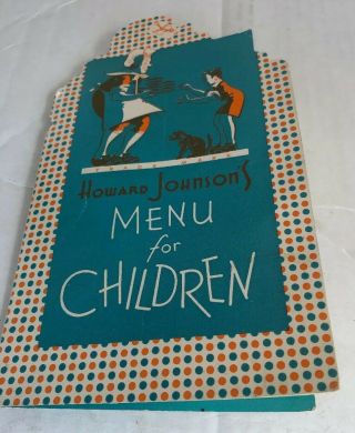 Vintage Howard Johnsons Menu For Children With Balloons 1940s