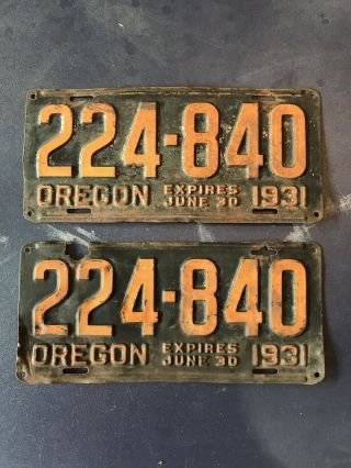 Antique 1931 Or Oregon License Plates Pair -