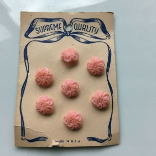 7 Vintage Pink Fancy Supreme Quality Buttons 5/8 " Card