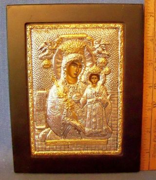 Clarte Sterling Silver Icon 925 Holy Virgin Mary Of Roses 7 1/4 " X 5 3/4 " No Res