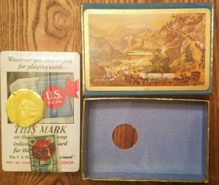 Vintage Congress Playing Cards Cel - U - Tone Finish Stagecoach W/tax Stamp