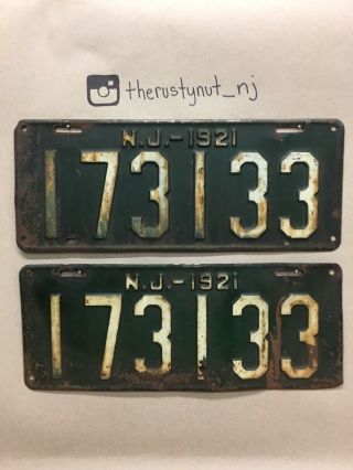 Antique Vintage 1921 Jersey Nj License Plate Plates Matched Set 173133