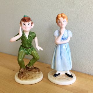 2x Vintage Walt Disney Peter Pan And Wendy Darling Ceramic Porcelain Figurine 5”