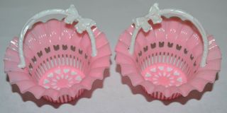 2 Vintage Hard Plastic Nut Candy Cup Easter Pink Basket Party Favor Pierced,  Bow