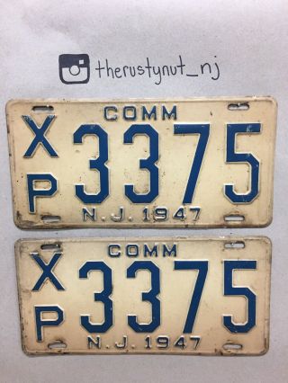 Antique 1947 Jersey Nj License Plate Plates Matched Set Commercial Xp3375