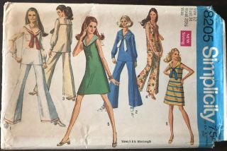 Vintage Simplicity 1969 Sewing Pattern 8205 Misses Dress Bell - Bottoms Size 12