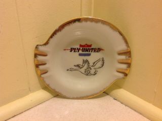 Vintage United Airlines Ashtray Fly United Logo Official Airplane Cigarette Tray
