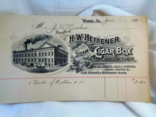 York Pennsylvania 1893 H W Heffener Steam Cigar Box Bill Of Lading