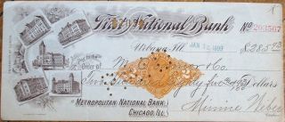 University Of Illinois 1899 First National Bank Check W/revenue - Chicago,  Il