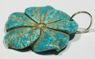 Huge Zuni Hand Carved Natural 22g Spiderweb Turquoise 925 Silver Flower Pendant 4