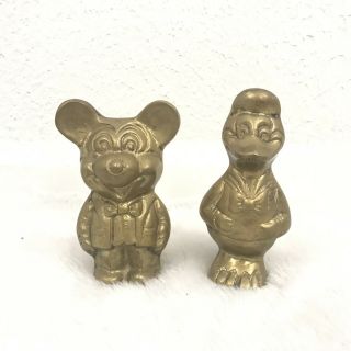 Vtg Brass Mickey Mouse Donald Duck Figurines Statues 1970s Disney Mid Century