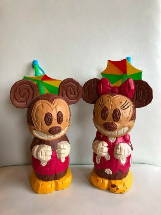 Vintage Disney Tiki Totem Mickey And Minnie Mouse Disney Souvenir Cup W/straws