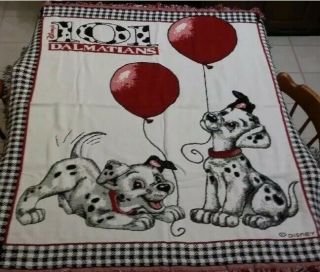 Vintage Disney 101 Dalmatians Woven Tapestry Beacon Blanket Dog Puppies Balloons