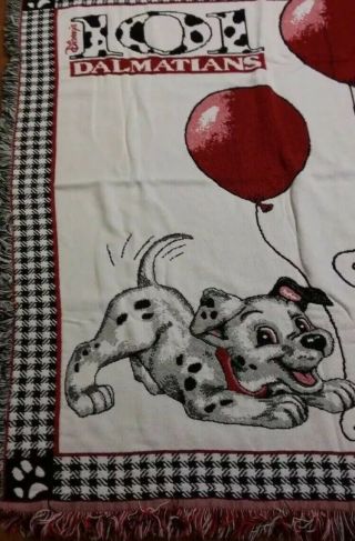 Vintage Disney 101 Dalmatians Woven Tapestry Beacon Blanket Dog Puppies Balloons 2