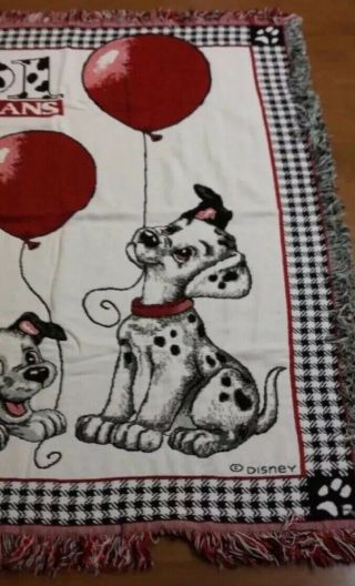 Vintage Disney 101 Dalmatians Woven Tapestry Beacon Blanket Dog Puppies Balloons 4