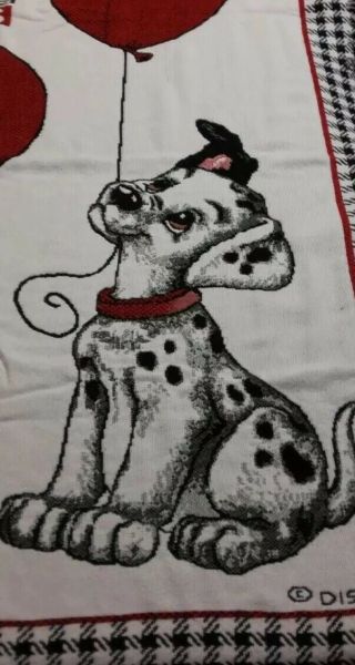 Vintage Disney 101 Dalmatians Woven Tapestry Beacon Blanket Dog Puppies Balloons 5