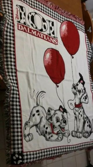 Vintage Disney 101 Dalmatians Woven Tapestry Beacon Blanket Dog Puppies Balloons 6
