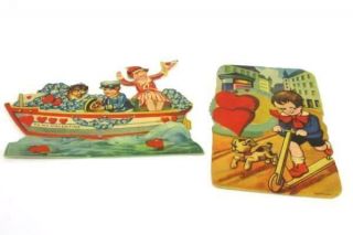 Mechanical Vintage Valentine Card Die Cut Made In Germany Dog Boy Girl Boat