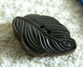 Vintage Realistic Wood Button Carved Leaf