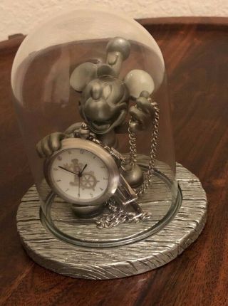 Disney Wonder Inaugural Steamboat Willie Watch Clock Mickey Mouse Silver Figure