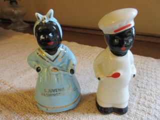 Vtg Cook & Chef Ceramic Salt/ Pepper Shakers Black Americana Wash.  D.  C Souvenirs