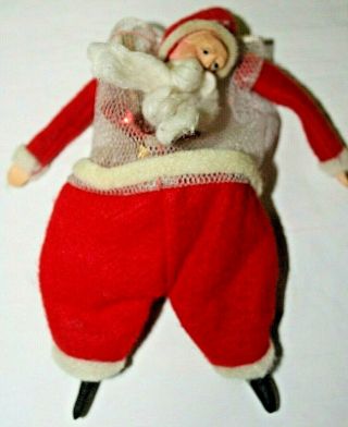 Vtg 8 " Old World Santa Mesh Net Bag Candy Container Ornament Clay Face Felt Body