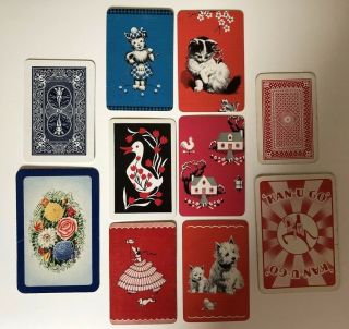 10 Vintage Playing Cards Miniatures Animals/duck/lady/house/flowers/designs