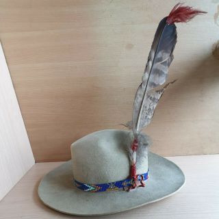 48 Old Rare Antique Vintage Native American Western Cowboy Beaded Hat Size 7 4