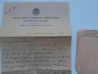 WWI Letter 1918 YMCA Jacksonville Florida Stamford Connecticut War WW I VTG WW1 2