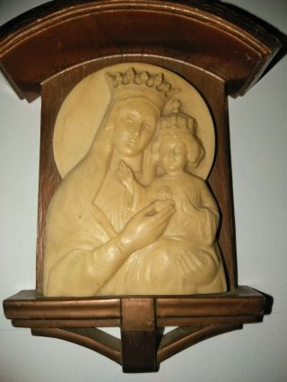 Vintage National Shrine Our Lady Of The Sacred Heart Figure Wall Hanging