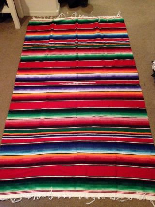 Authentic Vintage Mexican Throw Blanket Serape Multi - Color 47x78 Rug Large Guc