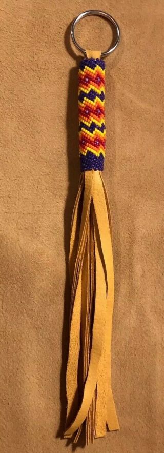 1 Awesome Neat Colored Native American Lakota Sioux Beaded Leather Keychain