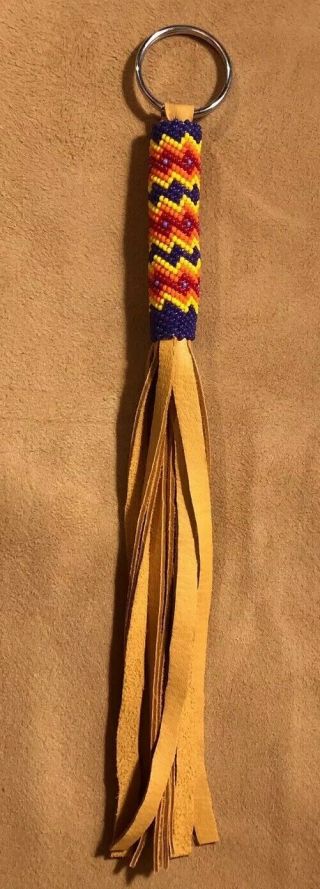 1 Awesome Neat Colored Native American Lakota Sioux Beaded Leather Keychain 2