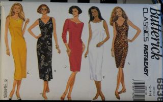 Uncut 1993 Butterick 6838 Misses Semi - Fitted,  Straight Dress Size 12 To 16