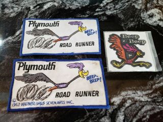 2 - Vintage 1967 Plymouth Road Runner Warner Bro Patches & A Bonus Sticker