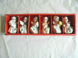 Set Of 6 Vintage Porcelain Christmas Angel Figurines / Ornaments