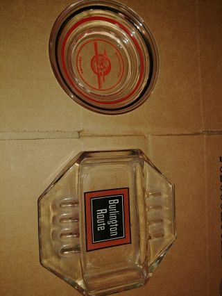 2 Vintage Glass Ashtrays From The Cb&q Railroad