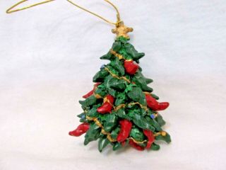 Resin Christmas Ornament Tree Decorated With Red & Green Chili Peppers & Star