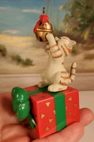 Cat Christmas Tree Ornament Figurine Package Bell Vintage 1993 By Noma 4 "
