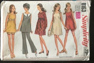 Vintage Simplicity 1969 Sewing Pattern 8163 Misses Maternity Clothes Size 12