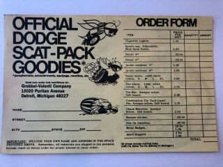 1969 Dodge Scat Pack Goodies Order Form Charger Coronet Superbee Dart