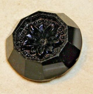 Antique Button Victorian Black Glass Mourning Convex & Faceted D6