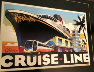 Vtg.  Disney Cruise Line Set Of 4 Placemats Art Deco Travel Poster Display Dcl Euc