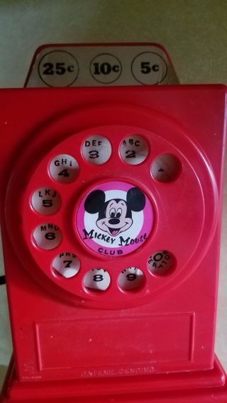 1950 ' s Vintage Mickey Mouse Club Phone Toy Red Plastic Talking Telephone Disney 2