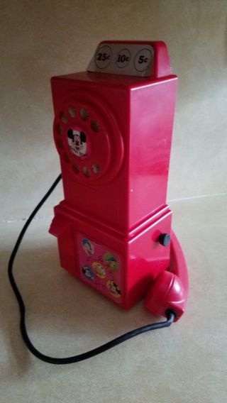 1950 ' s Vintage Mickey Mouse Club Phone Toy Red Plastic Talking Telephone Disney 5