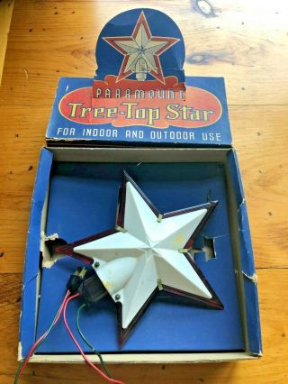 9.  5 " Vintage Christmas Tree Topper Star Red White Star Paramount W Box